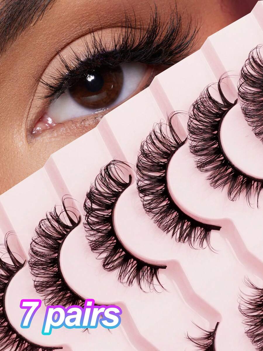7 对全条自然柔软蓬松睫毛交叉纤细浓密仿貂皮睫毛