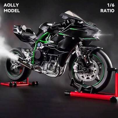 1 pieza Modelo a escala 1:6 de la motocicleta Kawasaki H2R de aleación fundida a presión, juguete de simulación realista de bicicleta con partes móviles y función de rociado, artículo de colección para adultos, regalo para niños