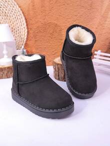 Autumn/Winter New Kids Snow Boots, Mid-Large Children Flat Shoes, Plush Thick Sole Boys Warm Boots, Toddler Short Booties - Black - View 6