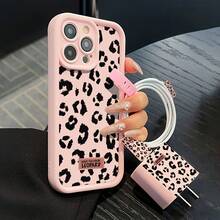 5-Piece Leopard Print Phone Accessories Set: 1 Phone Case, 1 Charger Case, 2 Cable Holders, 1 Cable Strap, Compatible With IPhone 16/16 Pro/16 Pro Max/16 Plus/11/11 Pro/11 Pro Max/12/12 Pro/12 Pro Max/13/13 Pro/13 Pro Max/14/14 Pro/14 Plus/14 Pro Max/15/15 Pro/15 Plus/15 Pro Max Nan Cable Protector Charger Accessories - Pink - View 4