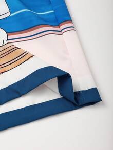 男士休闲抽象印花衬衫短裤套装（夏季款） - 藍色 - 查看 6