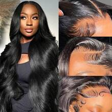 13x6 Body Wave Lace Front Wigs Human Hair Pre Plucked 250% Density HD Lace Front Wigs Human Hair With Baby Hair Brazilian Full Frontal Lace Wigs Human Hair For Women Natural Black 40 Inch - Natural Black - 查看 7