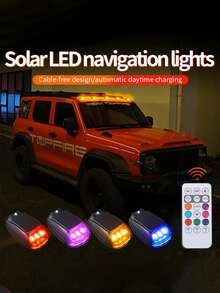 1/2/4pcs Solar Powered Wireless No Drill Truck Roof Lights, Solar Powered With Auto Sensor