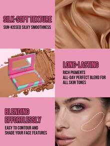 Misslyn Beach Please! Bronze Contouring Powder, Matte Bronze Powder, High Color Payoff, Fine And Smooth Texture, With Mirror, Face Contouring Bronze Powder, Long-Lasting Makeup Effect, Lightweight And Breathable, Smooth And Blendable - #58 Dusty Dune - 查看 3