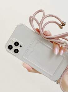 Keychain,Lanyard 1pc Minimalist Transparent Phone Case With Detachable Lanyard Strap, Compatible With Apple Phone, Women Protective Soft Cover With Hanging Rope