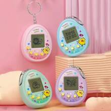 Consola de juegos portátil, Consola de juegos electrónica de mascota virtual estilo nostálgico Genie, en color rosa y morado, con juego de romper huevos, mini consola de juegos electrónica portátil, llavero pendiente con decoración de huevo de mascota virtual, casual