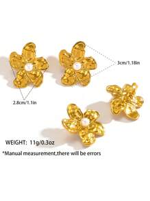 1 Pair Elegant Delicate Pearled Flower Stainless Steel Gold Luxury Clip-On Earrings For Women, Suitable For Daily Wear, Commute, Party, Gift