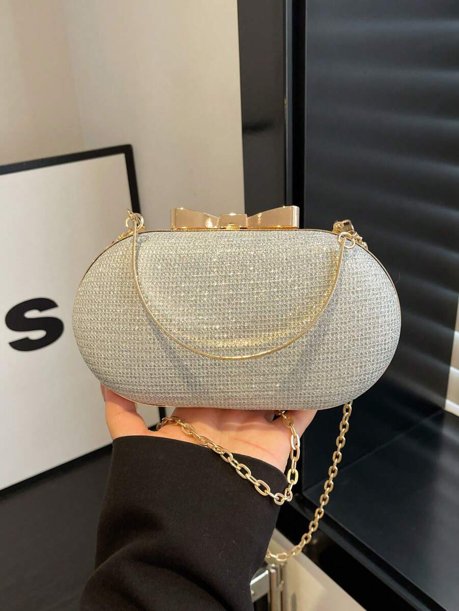 Elegante Bolsa de Festa Tipo Clutch de Moda/Bolsa Brilhante/Bolsa de Festa de Diamantes, Bolsa de Festa com Acabamento Brilhante e Corrente Metálica, Bolsa de Casamento Dourada, Transversal e de Mão, Para Mulheres