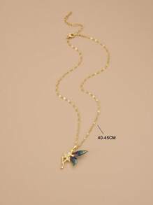 1pc Stainless Steel Fully Rhinestoned Angel Wings Luxury Necklace For Women