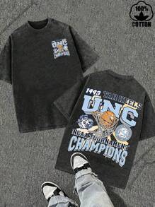 A Retro Sports Style Honor Commemorative Washed T-Shirt With Double-Sided Printing, Using "Front And Back Echoing Design+Event Symbols+Retro Texture" To Convey "Campus Sports Glory, Event History Inheritance, Retro  Attitude"...Classic Retro Fashion Boutique 230g Washed 100% Cotton T-Shirt, Men's Summer High-Quality Printed Cotton Retro Fashion Brand Loose, Soft And Comfortable Casual Multi-Color T-Shirt, Suitable For Outdoor Wear In Summer, With A Certain Thickness, Daily Wear And Friend Gifts, Back To School Gifts