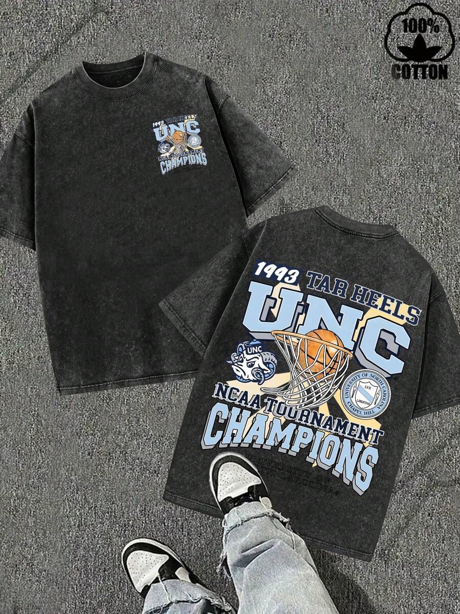 A Retro Sports Style Honor Commemorative Washed T-Shirt With Double-Sided Printing, Using "Front And Back Echoing Design+Event Symbols+Retro Texture" To Convey "Campus Sports Glory, Event History Inheritance, Retro  Attitude"...Classic Retro Fashion Boutique 230g Washed 100% Cotton T-Shirt, Men's Summer High-Quality Printed Cotton Retro Fashion Brand Loose, Soft And Comfortable Casual Multi-Color T-Shirt, Suitable For Outdoor Wear In Summer, With A Certain Thickness, Daily Wear And Friend Gifts, Back To School Gifts