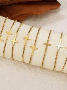 1 件女士十字架仿珍珠青瓷串珠手链套装，时尚西部牛仔风格十字架串珠手链叠戴套装，时尚珠宝礼品，信仰礼品，基督教礼品，友谊礼品