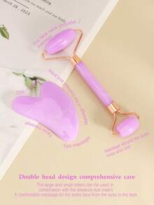 1/2件套面部美容刮痧按摩工具，紫色滚轮按摩器，身体刮痧板，经络按摩套装，适合女性、学生、母亲、姐妹，节日礼物 - 紫色 - 查看 5