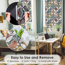 DKTIE Boho Stained Glass Look Window Privacy Film With Installation Tools, Decorative Frosted Glass Window Film Static Cling No Glue Removable, Black, 17 X 78