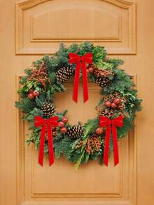 12pcs Ribbon Bows Christmas Tree Decorations, 5" X 10" Christmas Ornaments, Suitable For Christmas Tree, Home Party, Front Door Wreath, Holiday Decor, Christmas Wreath Bows, Rustic Craft Gift Bows, Velvet Ribbon Bows, Suitable For Christmas Home Wreath Decor, Holiday Wedding Indoor/Outdoor Decoration, Christmas Decorations - Red - View 3