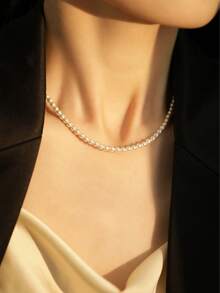 1條簡潔優雅假珍珠項鍊,適合女性日常/度假佩戴