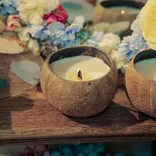 Scented Soybean Coconut Shell Wax Candle - Wooden Wick Fragrance Candle, Made With Genuine Coconut Shell