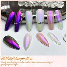 Unicorn Chrome Nail Powder, Aurora Unichrome Mermaid Aurora Pigment Pearlescent Nail Art Glitter Dust Decoration For Home DIY Salon Manicure - Cyber Mirage,7118441 - Màu tím - Xem 2