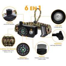 Pulsera tactica multifuncional de supervivencia al aire libre,AJUSTABLE,silbato,pedernal,navaja,brujula,,,6en1 - Negro - Ver 4