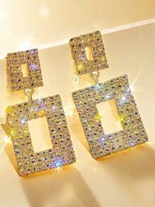 1 Pair Luxury Full Crystal Geometric Square Stud Earrings For Party, Wedding, Banquet