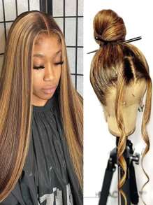 Hidden Strap Water Wave 360 Glueless Wigs Human Hair Pre Plucked Highlight Ombre Straight Honey Blonde Pre Bleached Human Hair Wig With Drawstring Kinky Curly Wet And Wavy Transparent Full Lace Front Wigs Human Hair - SP4/27 - View 4