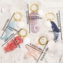 可爱海洋主题钥匙扣，海马、海星、虾、贝壳装饰，简约设计，适合暑假、上学、汽车等场合，哥特风、Y2K风格，圣诞节礼物，可作包包挂饰，送给老师、朋友、姐妹的礼物创意