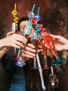 3/5/6/10PCS Disco Ball Decor Straws, Reusable Plastic Disco Ball Straws, Mirror Ball Straws, Black Plastic Straws, Reflective Spiral Straws, 70s Disco Party Decorations, Party Favors, Suitable For Disco Party, Birthday Party, Wedding, Kitchen, Christmas Decoration, 1PC