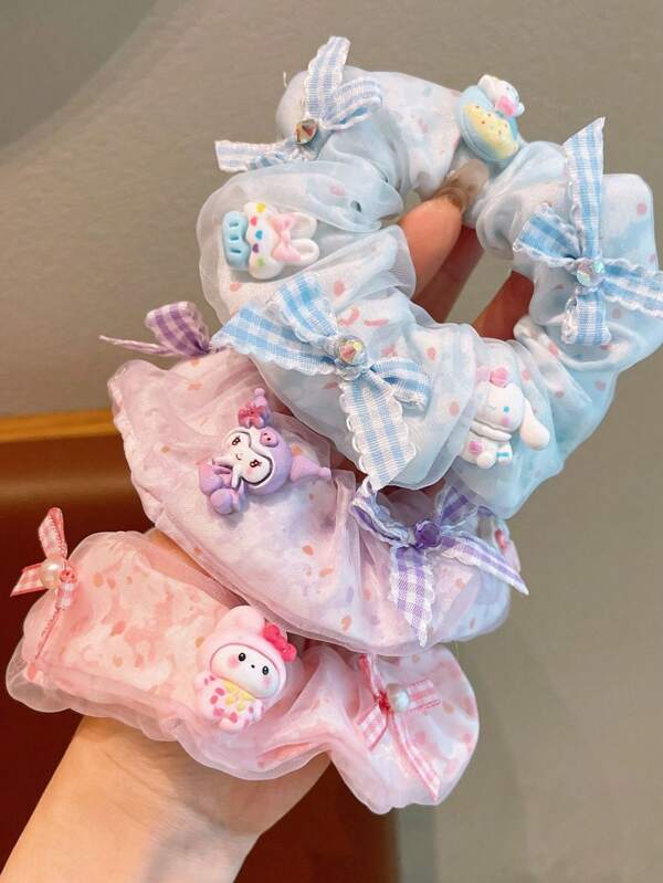 Sanrio 1 PC Children Sanrio Large Intestine Ring Candy Color Melody Kuromi Ball Hair Ring Girl Ponytail Rubber Band Hair Accessories