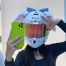 2 件成人头盔配件 - 可爱兔耳朵，柔软毛绒粉色和黑色，可折叠设计，适合成人，非常适合滑雪头盔、摩托车配件等，圣诞节头盔装饰，万圣节头盔装饰，亡灵节头盔装饰 - 彩色 - 查看 8