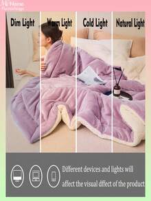 1 件紫色牛奶绒和羔羊毛双层绗缝超柔软传统法兰绒珊瑚绒毛毯，适用于沙发、办公室、卧室、旅行和露营，四季多用途毛毯，可机洗，适合男孩、女孩和学生