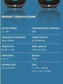HP Wired Computer Speakers, 5W X 2, Compact Body With Deep Bass, Built-In Colorful LED Lights, Stereo USB Powered Multimedia Speaker With Bottom Bass Radiator, Suitable For Desktop PC, Laptop, Mobile Phone, Gaming - one-size - View 11