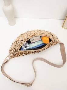 1 件绗缝拉链封口 PVC 闪光腰包/胸包，休闲夏季风格，适合女性户外、旅行、派对、宴会