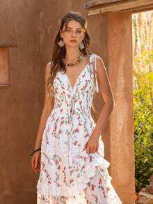 Faeriesty Đầm phong cách Bohemian của BohoBloom dành cho nữ với dây đeo vai mảnh có thể điều chỉnh, chi tiết buộc dây ở vai, viền ren tinh tế ở gấu đầm và dáng chữ A thư giãn. Lý tưởng cho những buổi đi chơi thường ngày, những chuyến đi nghỉ cuối tuần, dạo biển, dạo chơi vùng quê và những buổi dã ngoại thư giãn. - Đỏ và trắng - Xem 9