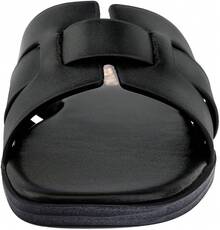 Dressy Summer Flat Sandals With Square Open Toe - Black - View 2