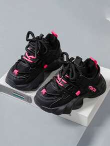 1 Pair Soft-Sole Anti-Slip Fashion Versatile Casual Outdoor Breathable Chunky Sneakers For Little Girls, Suitable For Spring And Autumn - màu đen - Xem 13