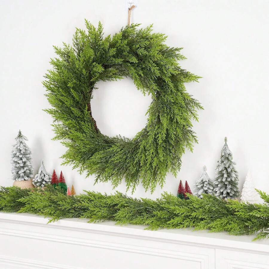 Couronne de pin de Norfolk pour la porte d'entrée, couronne de pin de Norfolk au toucher réel, couronne verte artificielle réaliste, décoration de vacances pour la décoration de la maison