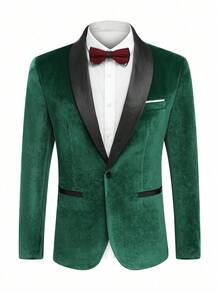 Men's Two-Tone Business Casual Long Sleeve Blazer - Green - View 5