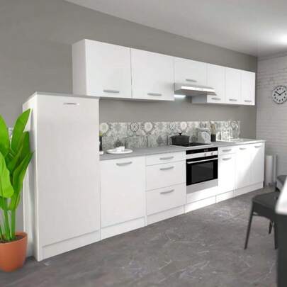 Miroytengo Cocina Completa Eko Estilo Contemporáneo en Color Blanco con 5 Modulos Aereos y 6 Bajos (CON Mueble de Campana)
