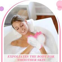 2套去角质沐浴手套，水疗按摩身体磨砂膏，去除角质并清洁皮肤，丰富泡沫舒适沐浴海绵，五指沐浴手套，尼龙全涤纶浴巾，浴巾，双面摩擦身体去角质 - 彩色 - 查看 5