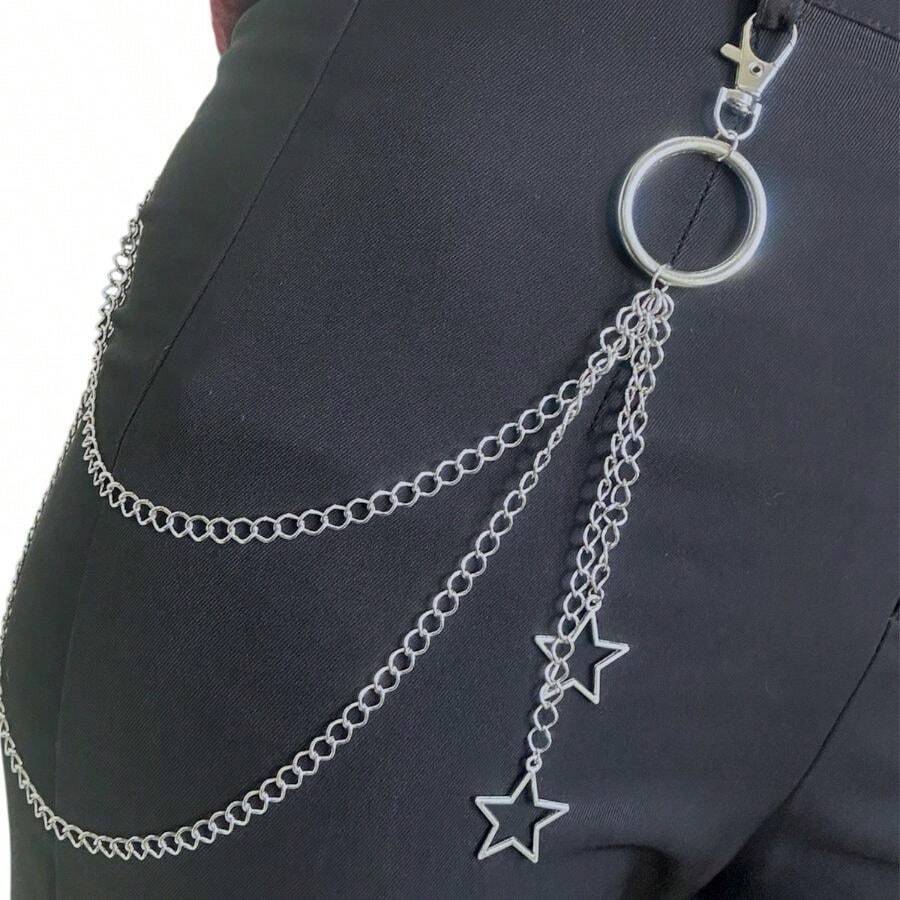 Two-Layer Trouser Chain With Fallen Star Pendant Chain With Hoop - 銀色 - 查看 1