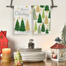 2pcs Christmas Themed Towels, Designed With Christmas Tree And Snowflake Pattern Printed Towels, Machine Washable, Heat-Resistant, Absorbent And Reusable, Suitable For Room Decoration, Kitchen And Bathroom Towels, Party Decoration, Home Decoration, Making It An Ideal Holiday Gift For Christmas. - Multicolor - View 11