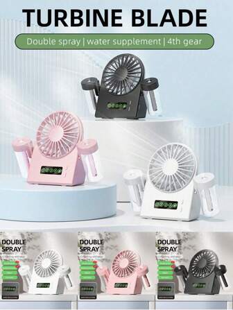Mini ventilateur de table à brumisation, ventilateur à brumisation, ventilateur à brumisation, ventilateur avec brumisation, ventilateur à brumisation polyvalent, pour mini brumisateur portable, mini ventilateur de bureau, 4 vitesses réglables, convient pour les femmes, la maison, le bureau, les voyages