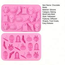 1pc 18-Cavity Silicone Halloween Chocolate Mold, Cake Decorating Mold, Handmade Spider & Bat Epoxy Resin Mold - Multicolor - View 4