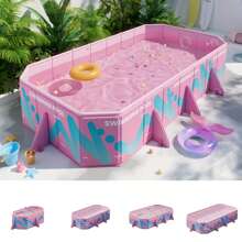 1pc Foldable Rectangular Swimming Pool, Large Non-Inflatable Swimming Pool, Family Mobile Water Park, Available In Multiple Sizes, Suitable For Whole Family, Summer Yard Water Entertainment, Party Pool, Foldable And Easy To Store, Multi-Component Design, Suitable For Yard And Backyard Entertainment, Can Be Used All Year Round.