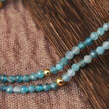 波西米亚法式蓝色项链，配天然宝石天然蓝色磷灰石珠 - Aquamarine - 查看 3