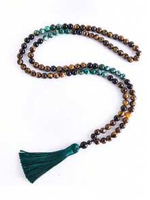 Bohemia Style Tassel Necklace 8mm African Turquoise Black Onyx Tiger Eye Beaded 108 Mala Prayer Necklace Japamala Yoga Meditation Jewelry For Men And Women - Multicolor - View 5