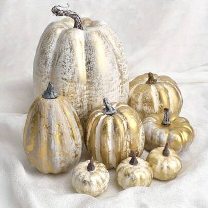 Set di 9 decorazioni dorate a forma di zucca, adatte per la decorazione di Ognissanti e Ringraziamento autunnale, zucche in schiuma di dimensioni assortite e realistiche, zucche finte per decorazioni domestiche, da cucina, tavolo da pranzo, camino e matrimonio