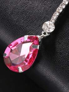 1pc Fully Paved Cubic Zirconia Red Teardrop Choker Necklace, Elegant Silver-Tone Copper Jewelry Suitable For Women's Daily Wear, Applicable For Anniversary, Wedding, Party, Gathering And Special Occasions, Bridal Jewelry Set, Jewelry Gift - 銀色 - 查看 2