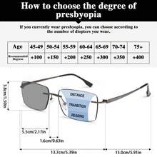 1pc Retro Frameless Photochromic Multifocal Readers, High-Quality Progressive Lenses & Durable Frame, Business Style Reading Glasses, Distance & Near Vision, Suitable For Office, Leisure Reading - Golden - View 4