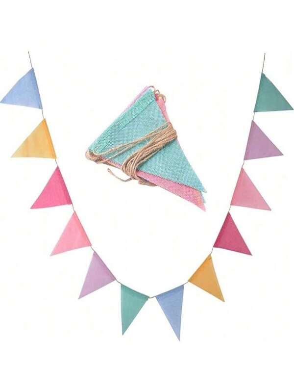 4M Colorful Hemp & Linen Triangle Flag Garland Bunting, Decoration For Birthday, Wedding, Christmas Party, Home Decor